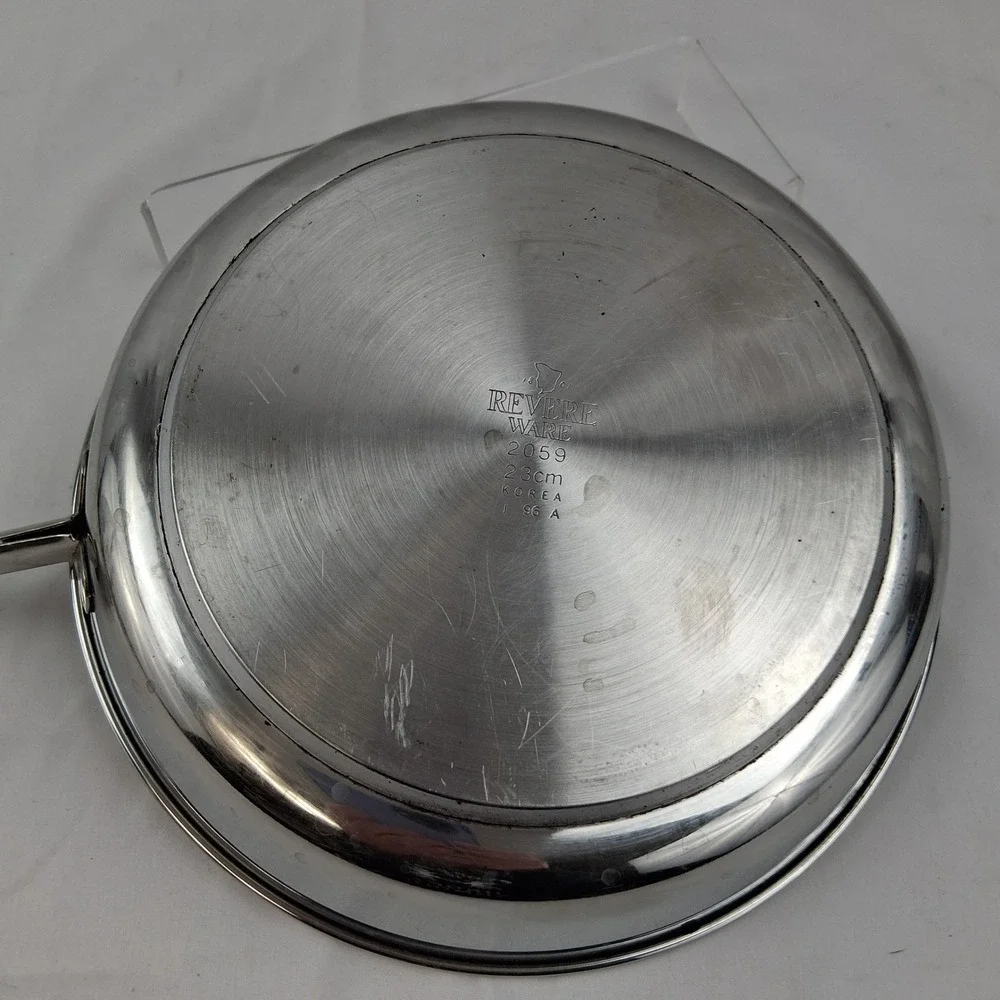 Revere‎ Ware 2059 Stainless Steel Vintage 9 Inch Fry Pan Korea Black Handle